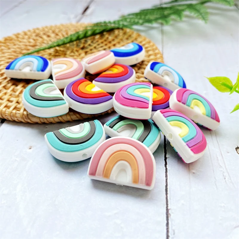 10PCS BPA 무료 실리콘 미니 무지개 구슬 젖꼭지 체인에 대 한  실리콘 장난감 Teethers
