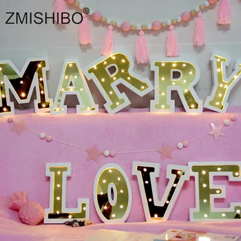 

ZMISHIBO Wooden LED Letter Night Lights Golden A-Z Sign Alphabet LOVE HOME Marriage Wedding Birthday Party Wall Decor Lighting
