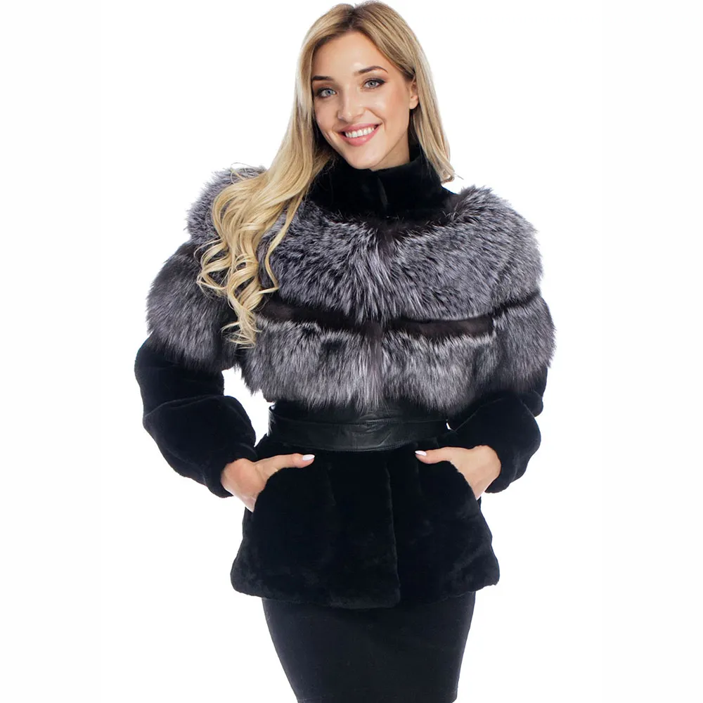 Натуральный мех, натуральный Лисий мех, пальто для женщин, мех кролика Рекс, 60 см, короткий женский лисий мех, кардиган пальто верхняя одежда, Толстая теплая настоящая