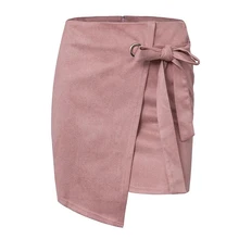 Модная замшевая кожаная юбка с поясом, женская летняя Осенняя Асимметричная облегающая мини-юбка, сексуальная уличная Женская облегающая юбка, Saias