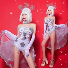 Рождественский костюм женский белый боди Ночной клуб бар вечерние танцевальный комбинезон женский Хэллоуин косплей DJ сценические костюмы DL4938
