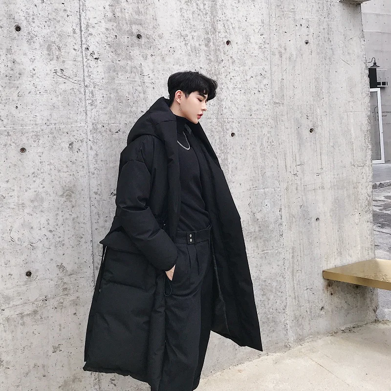 Мужская Зимняя Толстая длинная Повседневная хлопковая стеганая куртка с капюшоном, мужская Японская уличная хип-хоп Готическая свободная парка, пальто, пальто