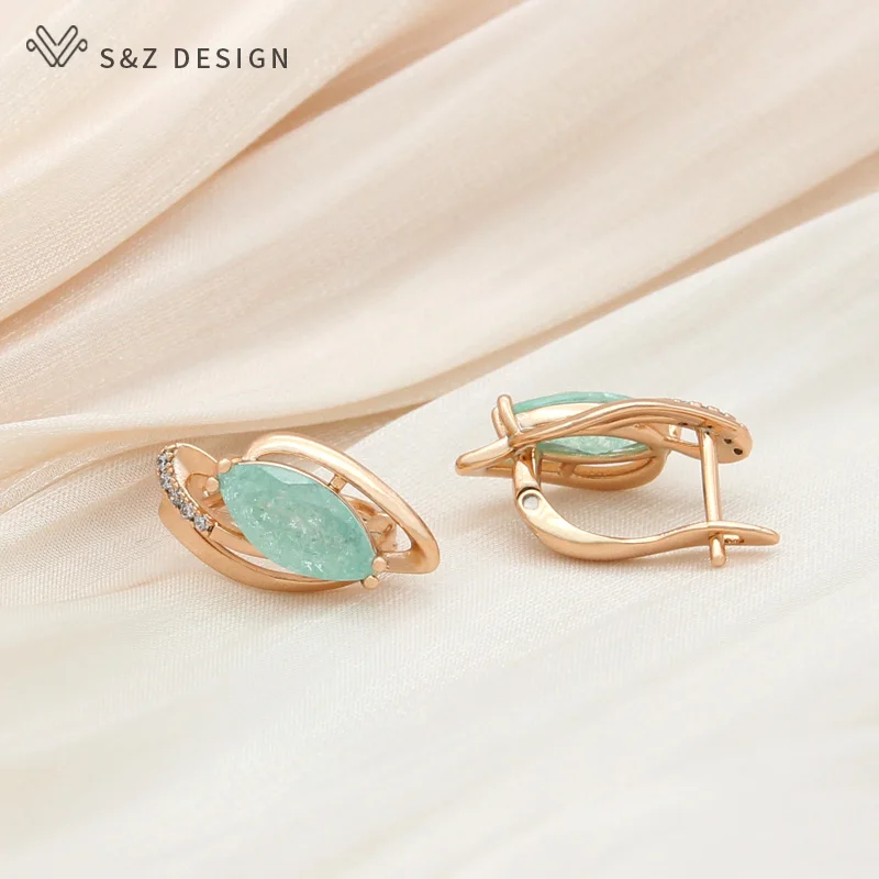 S&Z DESIGN New Luxury Champagne Gold Color Horse Eye Crystal Dangle Earrings Cubic Zirconia For Women Wedding Jewelry Gift