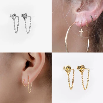 

stud ear rings 925 Sterling Silver Chain Tassel stud Earrings for Women Wedding Gifts Sterling-silver-jewelry A30