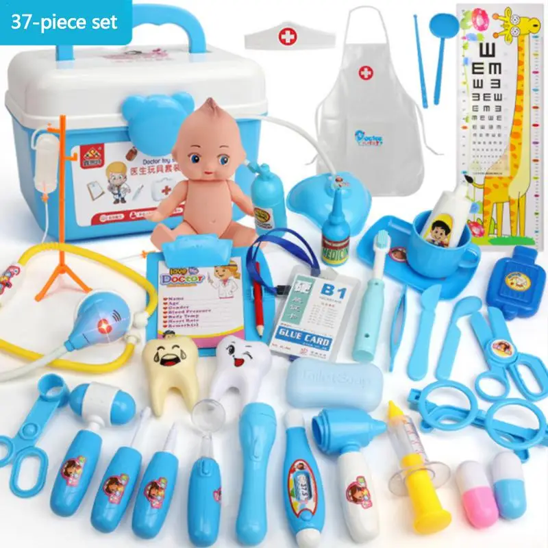Ролевые игрушки доктор 21 набор игрушек для игры в дом Детская Игрушка «Доктор» Набор имитации Медицинский Набор инструментов горячий Косплей - Цвет: Blue