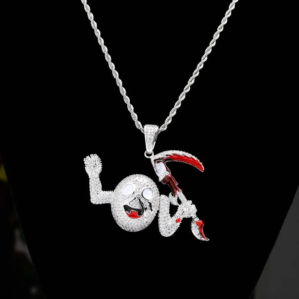 JINAO Cubic Zircon Iced Clocks Gold Fashion Little devil Pendant Necklace Hip Hop Jewelry Statement Necklaces For Man Women Gift