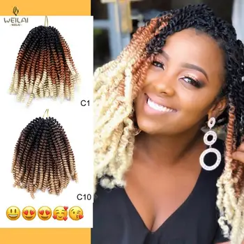 

WEILAI 8Inch Spring Twist Crochet Hair Synthetic Twist Braids Hair Ombre Braiding Hair Extensions Afro Fluffy 30Roots