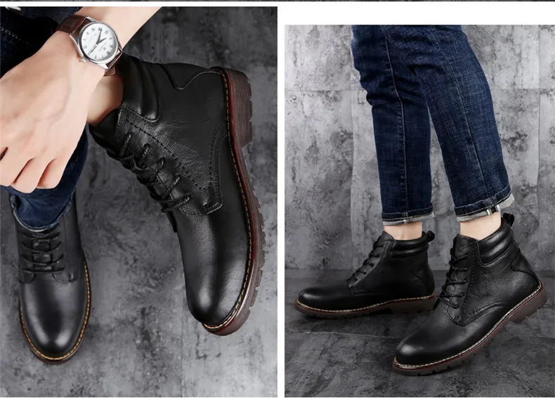 Мужские ботинки наивысшего качества; очень теплые плюшевые зимние ботинки из натуральной кожи; Водонепроницаемая Мужская обувь ручной работы; сезон осень-зима