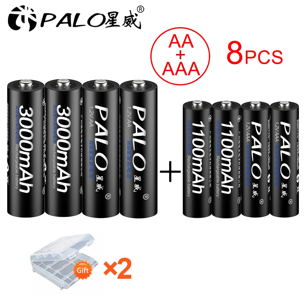 パロ4個3000mah 1.2単三充電式電池 + 4個1100 2600mahの1.2v aaaバッテリーニッケル水素aa aaa充電式バッテリーカメラおもちゃ