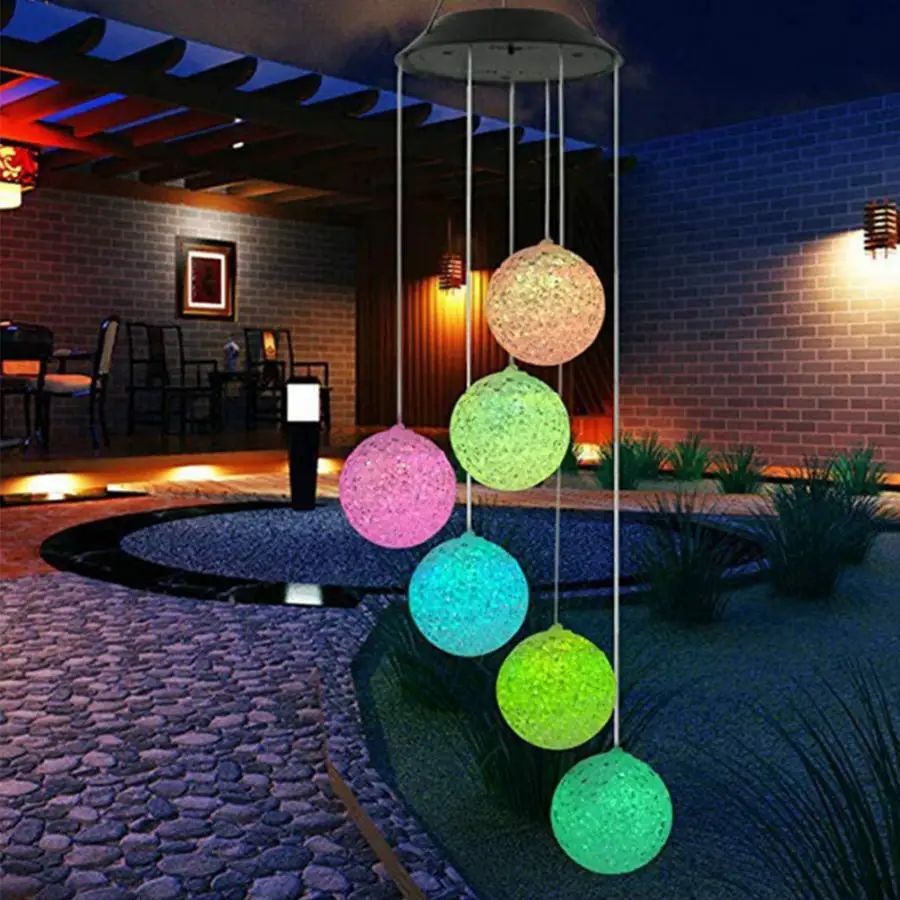 

LED Solar Power Wind Chimes Light Color Chargeable Hanging Spiral Round Balls Colorful Lights For Outdoor Balcone Decor Lamp