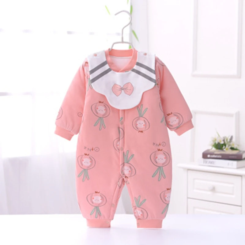 Осенне зимний утепленный детский Цельный Детский комбинезон для новорожденных с
