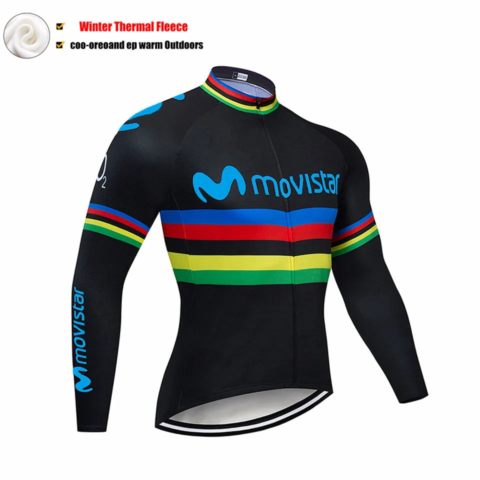 Movistar зимняя мужская одежда для велоспорта с длинным рукавом, комплекты для велоспорта, профессиональная гоночная форма, светоотражающая теплая куртка