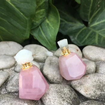 

Pink Aventurine Ladder Body Cut Perfume Bottle Necklace Essential Oil Diffuser Double Buckle Necklace Give Drop Bottle.