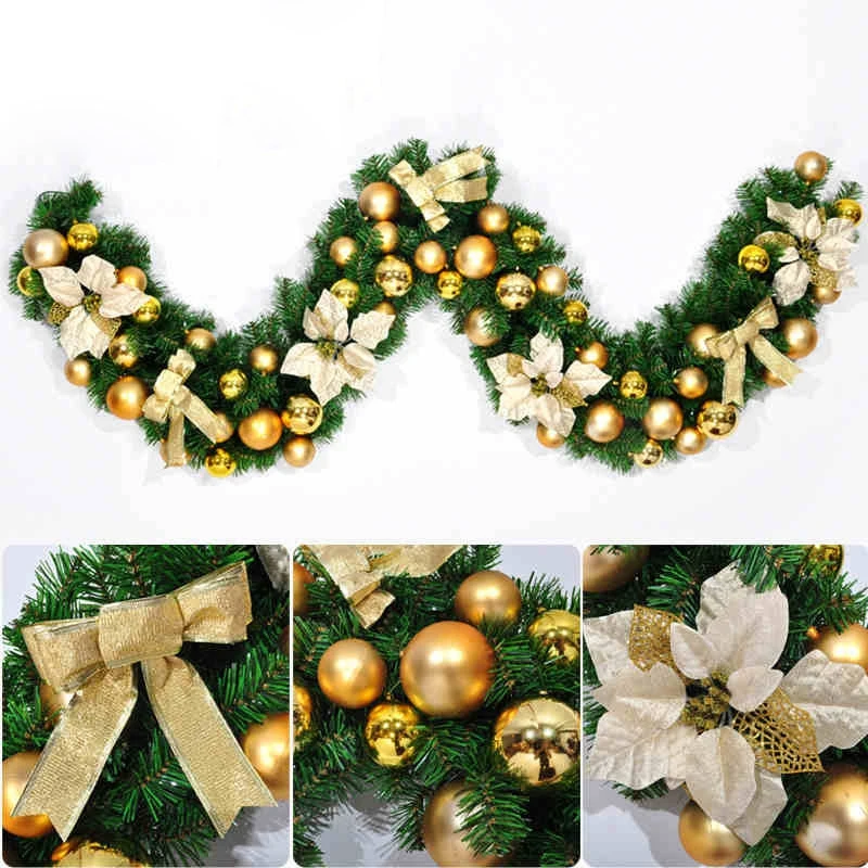 AFBC 2.7M/9Ft Artificial Christmas Fireplace Garland Wreath Fake Pine Tree Ornament Fireplace Ornament
