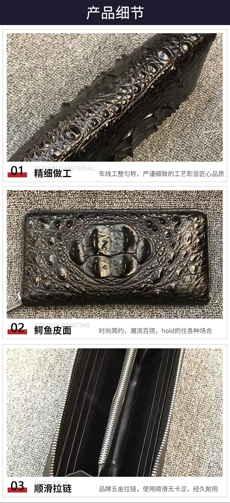 XHPJ authentic Thailand crocodile men zipper package Genuine leather long The skull skin zipper men wallet