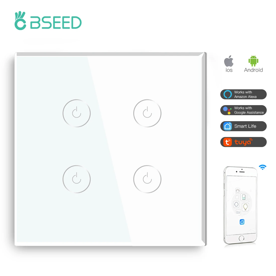 Умный высветильник ель света BSEED 4 клавиши Wi-Fi европейский стандарт белый черный