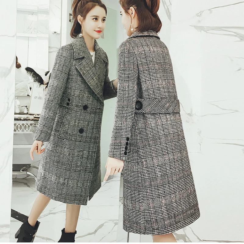 

Plus Size Long Woolen Coats Women Winter Double-Breasted Blended Wool Coat Jackets Office Ladies Korean Slim Warm Cashmere Coat
