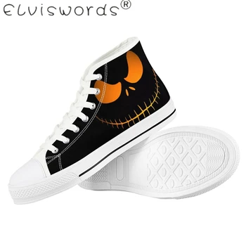 

ELVISWORDS Men Vulcanize Shoes White/Black Sole Nightmare before Christmas Printed Sneakers Spring Summer Canvas Breathable shoe