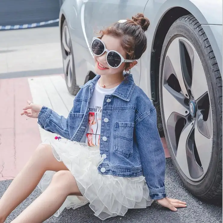Korea style girls denim pom pom coat fashion autumn girls coat 4-9t C373