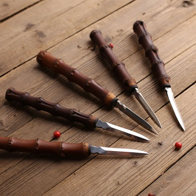Tea Cutter 1 PCS Natural bamboo Puerh Tea Knife Needle Cone Stainless Steel Damascus