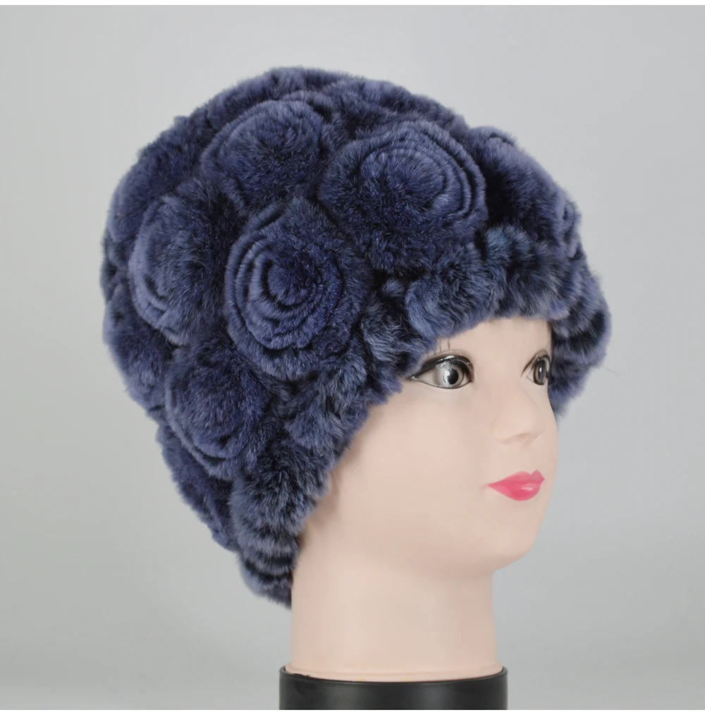 New Women Rex Rabbit Fur Knitted Hats Lady Winter Hats for Girls Skull Cap Real Fur Knitting Rabbit Skullies Beanies Female Hat