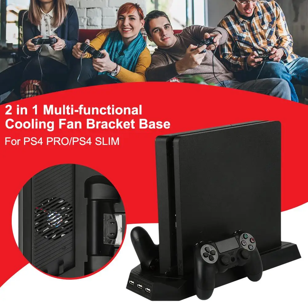 

2 In 1 Game Charging Stand Multi-functional Cooling Fan Bracket Game Charger Base Heat Sink Radiator Holder Rack For PS4 PRO