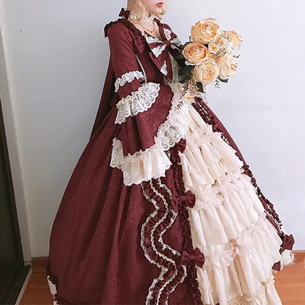 Готическое женское платье лолиты, модное женское средневековое винтажное готическое платье, квадратный воротник, лоскутное платье с бантом, vestidos