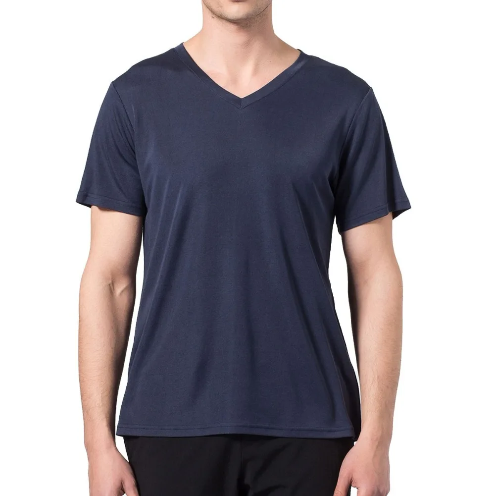 Футболка мужская с V образным вырезом однотонная трикотажная рубашка из 100%