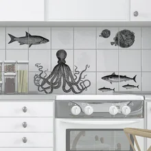 Популярная в европейском и американском стиле плитка-паста Осьминог украшение для туалета черно-белая простая Водонепроницаемая настенная паста кухонный Декор