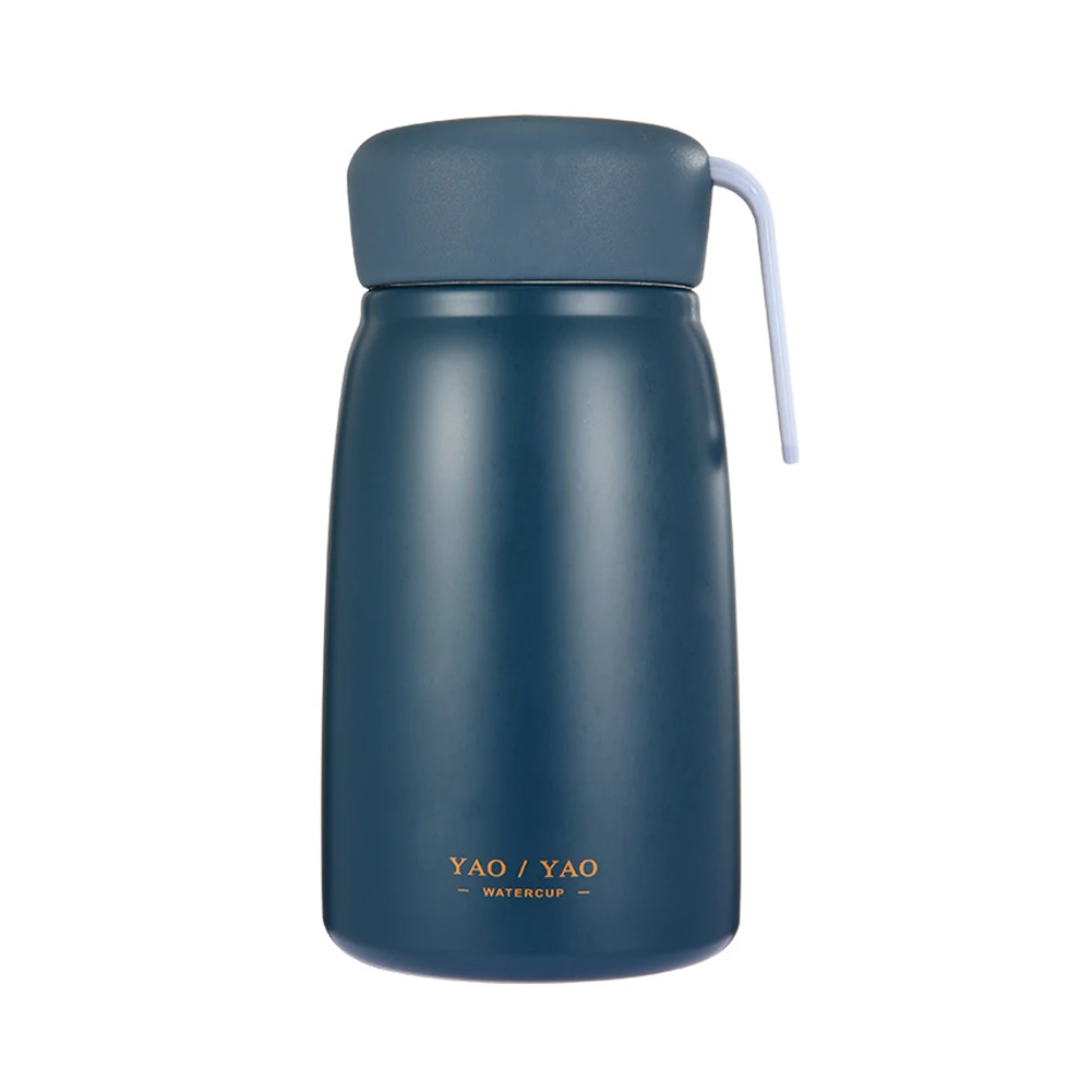 Dark Blue 350ML Gift Drink Water Children Travel With Handle Bottle Portable Cute Lightweight Stainless Steel Vacuum Cup Big Belly Outdoor - Цвет: Dark Blue