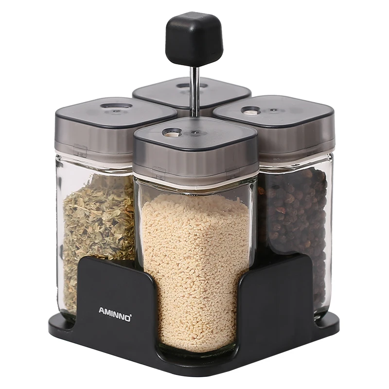 AMINNO 4 штуки Pepper Jar Приправа Диспенсер для специй 90 мл Стеклянные бутылки комплект Повернуть крышку Герметичная посуда Инструменты - Цвет: 4 pieces set