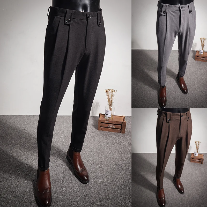 New Business Dress Pants Fashion Folds Casual Slim Fit Wedding Office Social Suit Pants Streetwear Trousers Costume Homme