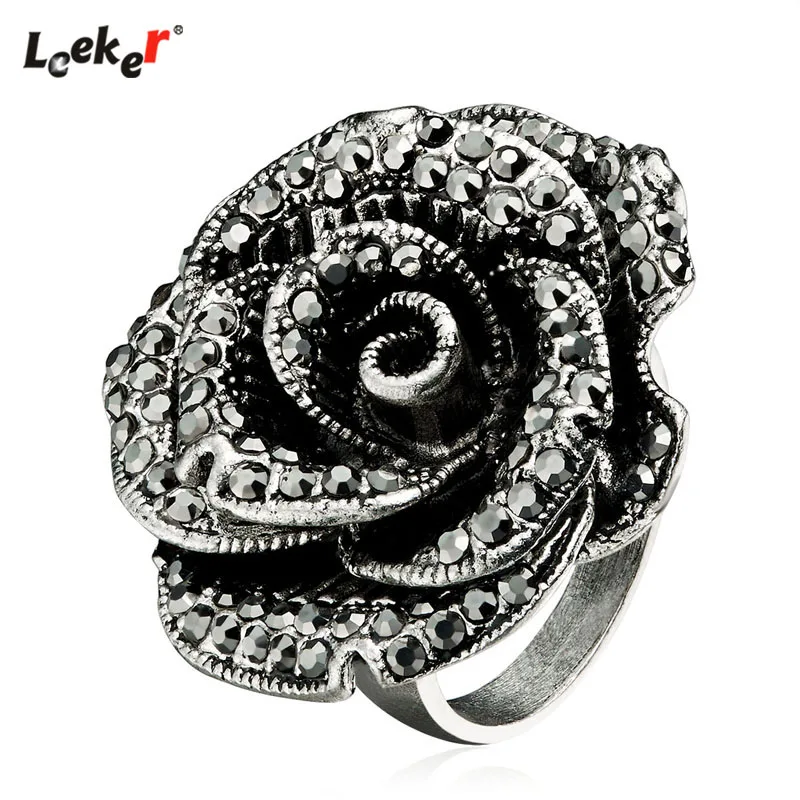 LEEKER роскошный дизайн индивидуальный большой розовый цветок кольца для женщин