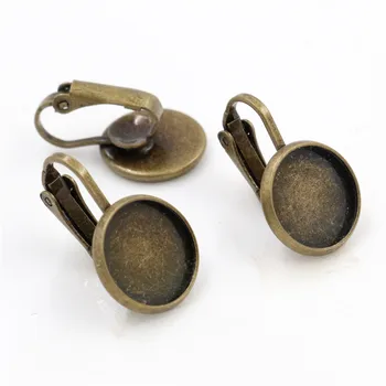 

12mm 10pcs Antique Bronze Plated French Lever Back Earrings Blank/Base,Fit 12mm Glass Cabochons,Buttons;Earring Bezels (L5-41)