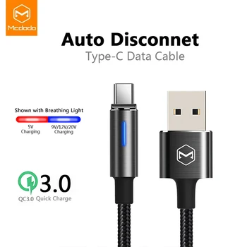 

10Pcs/lot Mcdodo USB Type C Cable for Samsung S9 Xiaomi QC3.0 Fast Charging LED Charger Mobile Phone USB C Auto Disconnec Cable