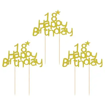 

6pcs 18 Happy Brithday Cake Toppers Cake Picks Cupcake Decor Cake Decoration Party Supplies (Assorted Color)
