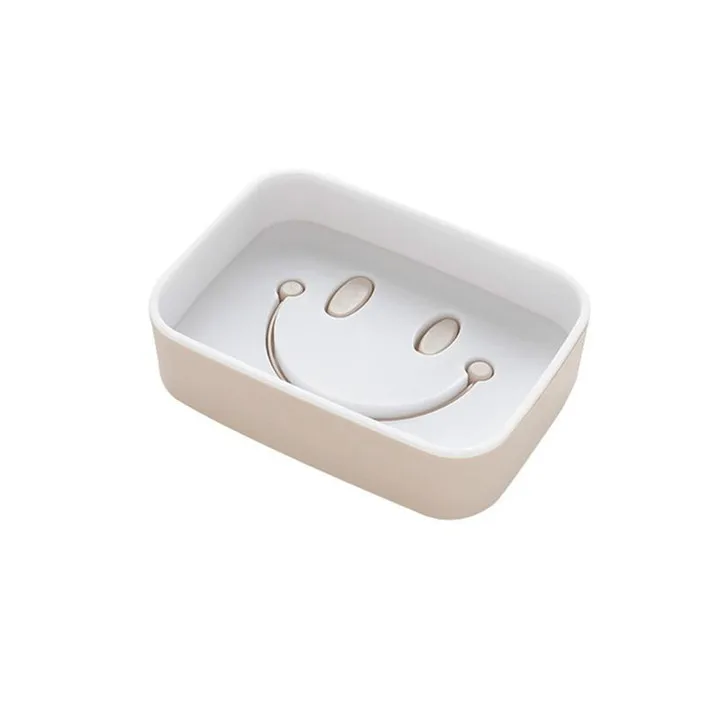 Бежевый Smiley Soap Box Creative Bathroom Wash Soap Holder Drain Soap Tray Rack Fresh Color Double Layers Design Soap Dishes - Цвет: Бежевый