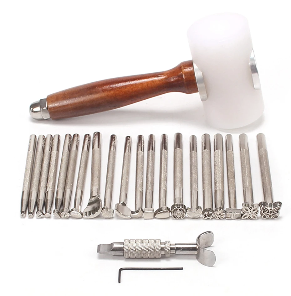 Professional Leather Punch Hammer Handmade Leather Carving Stamping Kit