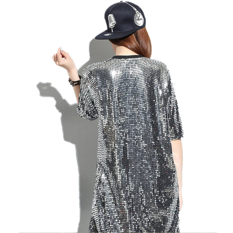 Europe New Fashion Summer America Street Corner Punk Style Sequins Loose Letter O-Neck Half Sleeve Looes Leisure Dress YXR233 | Женская