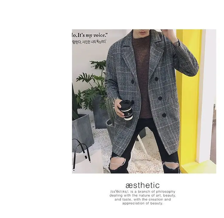 spring Korean style unique plaid slim jacket trench men Long section casual grid Windbreaker coats for men M-XXL