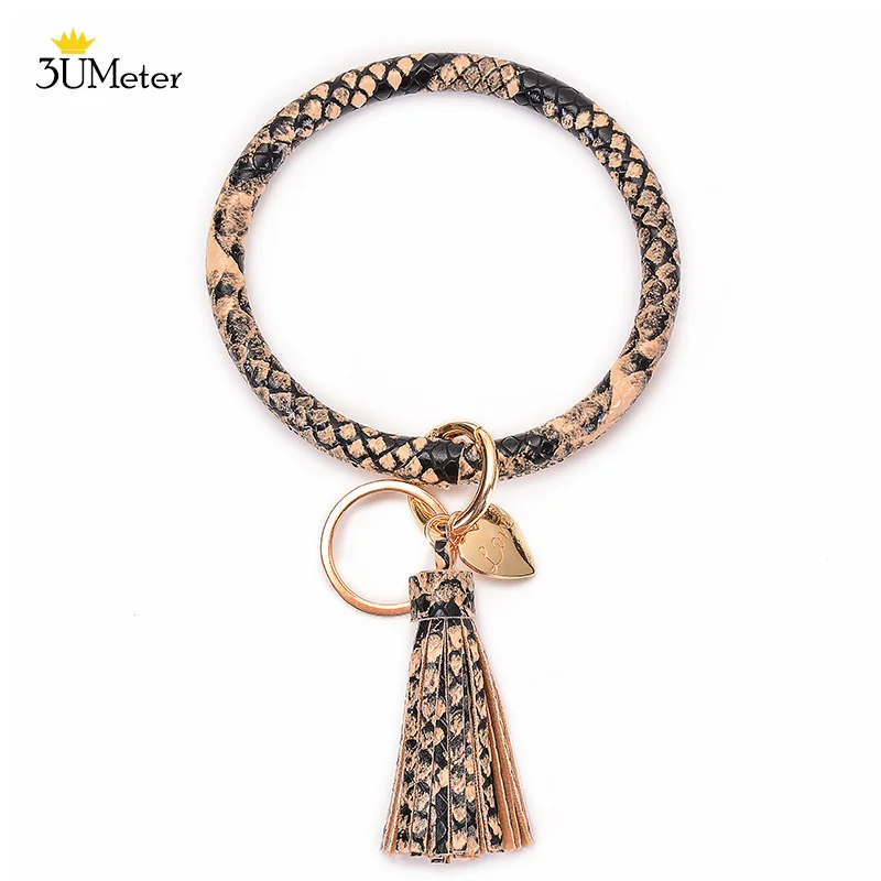 Key ring-1 3UMeter Новая мода браслет цепочка для ключей брелок-браслет из искусственной кожи O/круглый ключ цепь браслет с кисточками для Для женщин и девочек - Цвет: Key ring-1