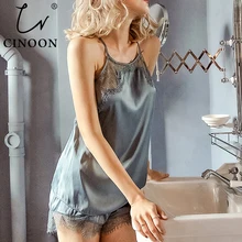 CINOON 2 шт. новые женские пижамы женские сексуальные шелковые пижамы Кружева Ночная рубашка отделка атласная Cami Топ пижамы наборы