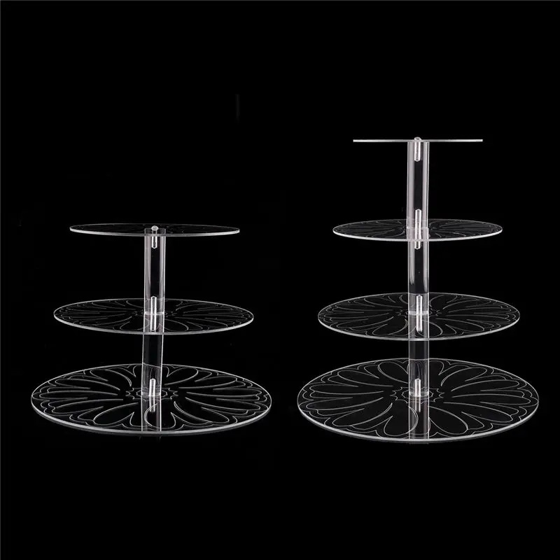 

Acrylic round pan pattern 3 4 tier wedding cupcake cake stand set display rack stands for birthday party cakes decor stand