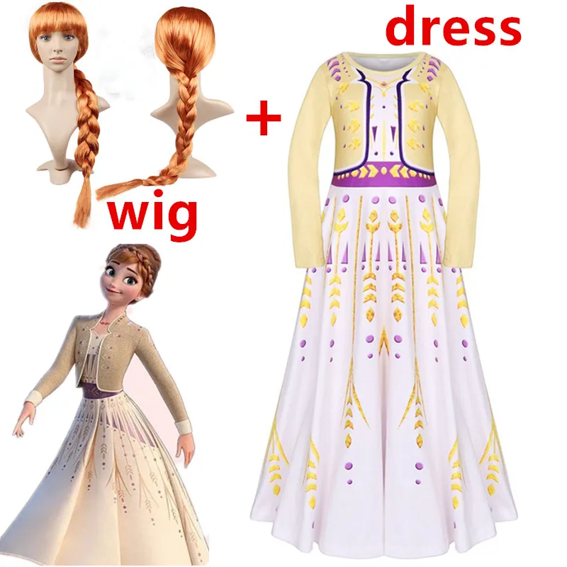 Платья Эльзы для девочек; вечерние костюмы Анны и Эльзы для костюмированной вечеринки; Elza Vestidos; комплект аксессуаров для волос; детская одежда для девочек+ парик