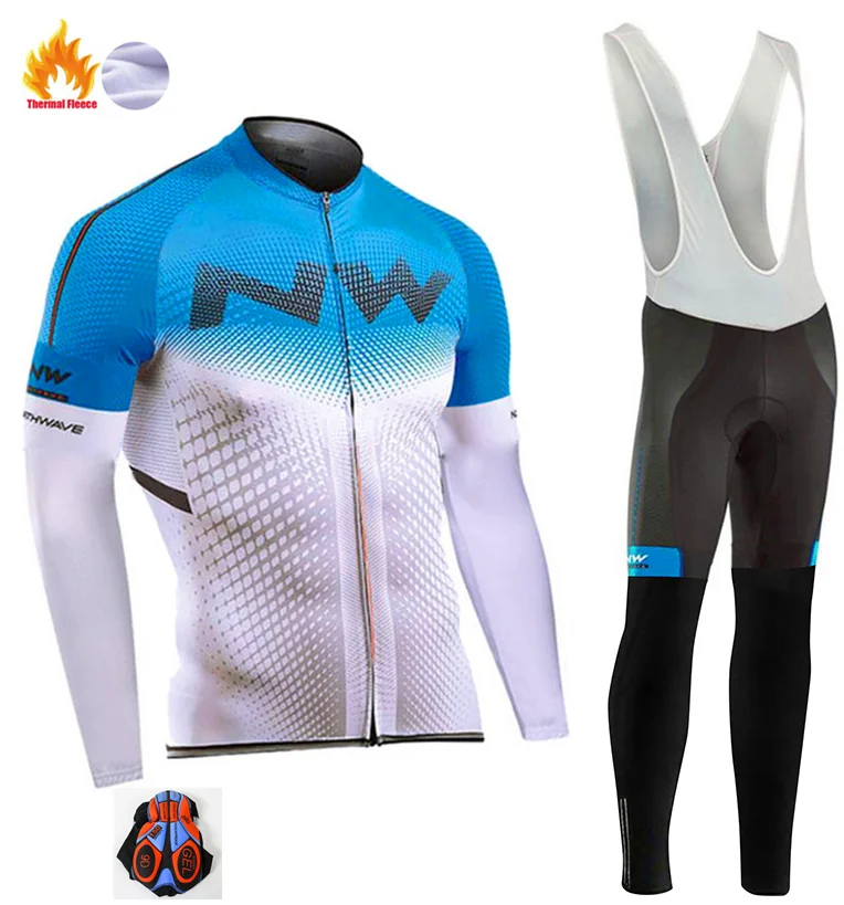 NW Winter Thermal Fleece Cycling Jersey Men long sleeve Set ropa ciclismo hombre MTB bike Cycling Clothing Maillot Ciclismo - Цвет: 10