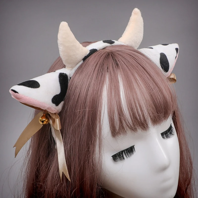 police woman costume Hairband Plush Cow Ear Headband Cosplay Hair Hoop animal cattle ox horn headwear Devil demon Headdress ninja costume women
