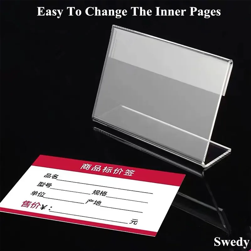 200 Pcs Clear Acrylic Sign Holders - L-Shape Mini Price Tag Stands For Retail Display (4x2 Cm)