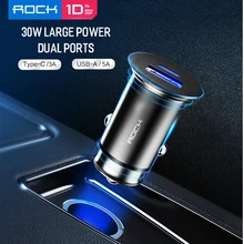 ROCK 30 Вт USB PD QC4.0 3,0 Dual USB Автомобильное зарядное устройство Быстрая зарядка Металлический Мини SCP VOOC 4 в 1 Автомобильное зарядное устройство 2 порта 30 Вт для iPhone/samsung