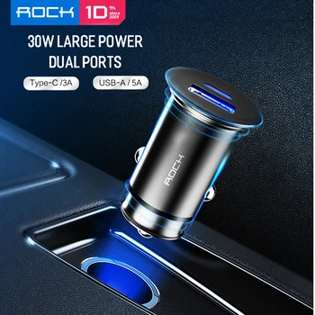 

ROCK 30W USB PD QC4.0 3.0 Dual USB Car Charger Quick Charge Metal Mini SCP VOOC 4 in 1 Car Charger 2 Port 30W for iPhone/Samsung