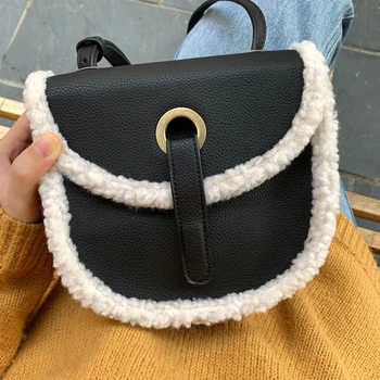 

Fashion Shoulder Saddle Bag Women Crossbody Bags Female Splicing Fleece PU Street Messenger Purse for Ladies